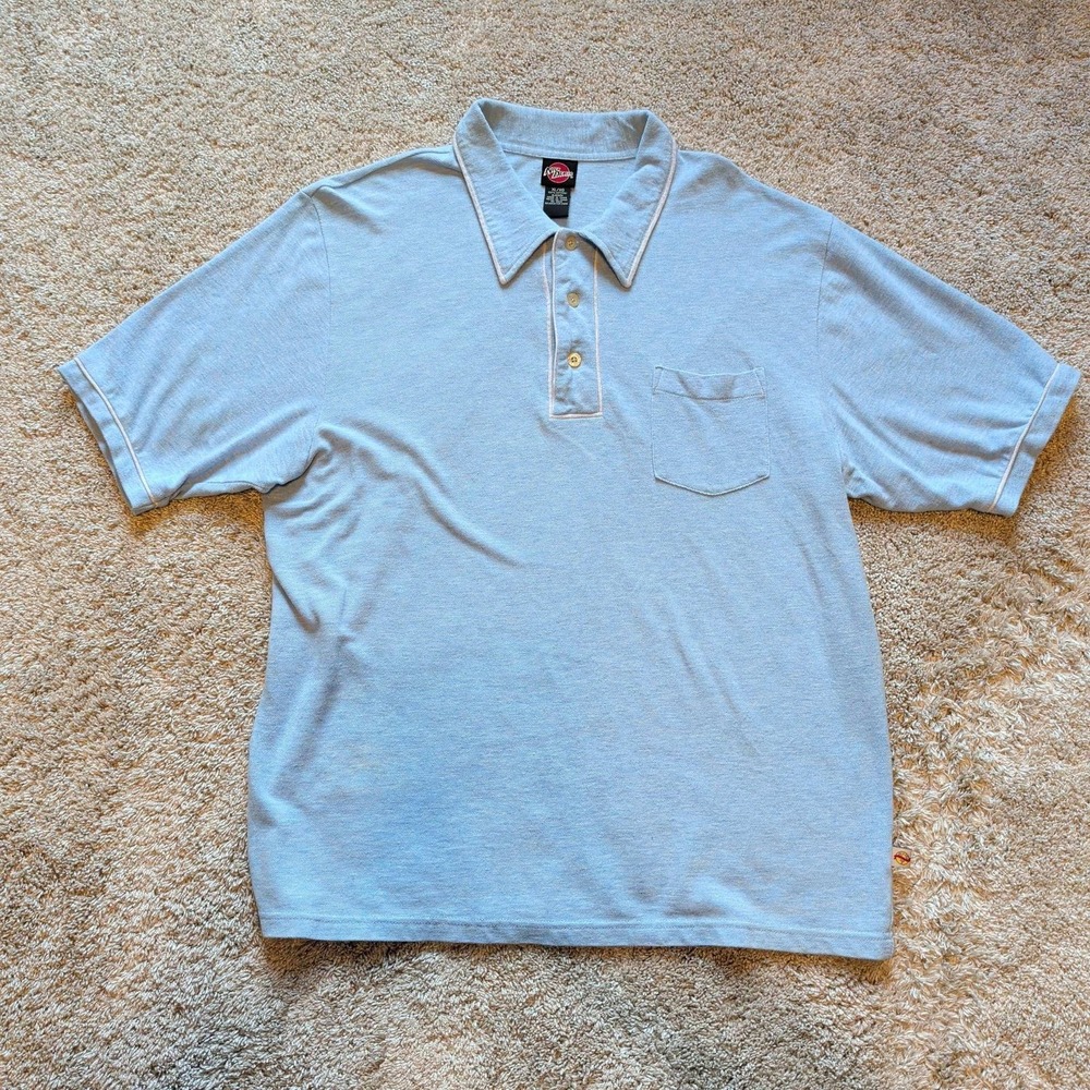 Nick Danger Polo Shirt Mens XL Light Blue Short Sleeve Cotton Contrast Piping
